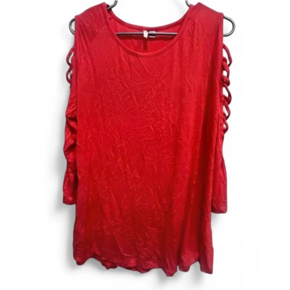 East 5th Women’s Red Lattice Cold-Shoulder Tunic Top Size Large